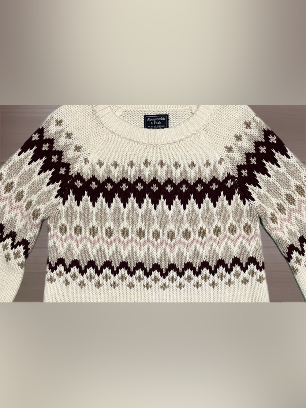 🍂 Abercrombie & Fitch Crewneck Sweater~Women’s Sz Sm~Cream w/ Fair Isle Pattern - Picture 4 of 11